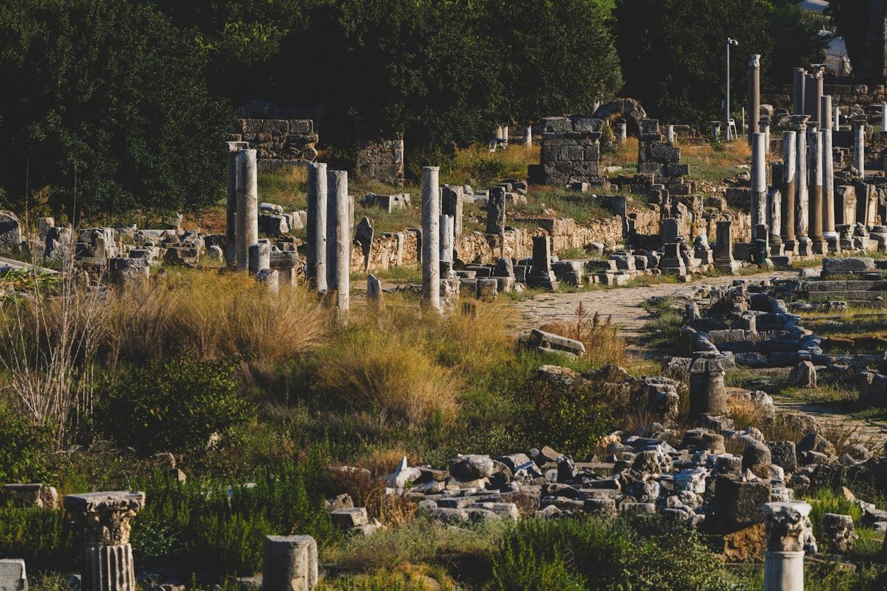 Ancient ruins with stone columns at an archaeological site near Limassol